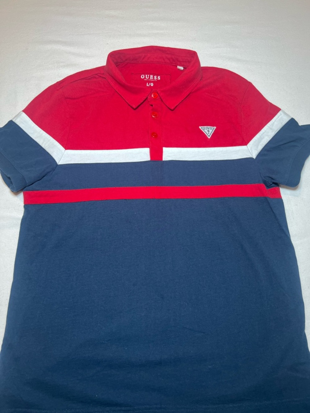 GUESS Red, Navy & White Colorblock Polo Shirt